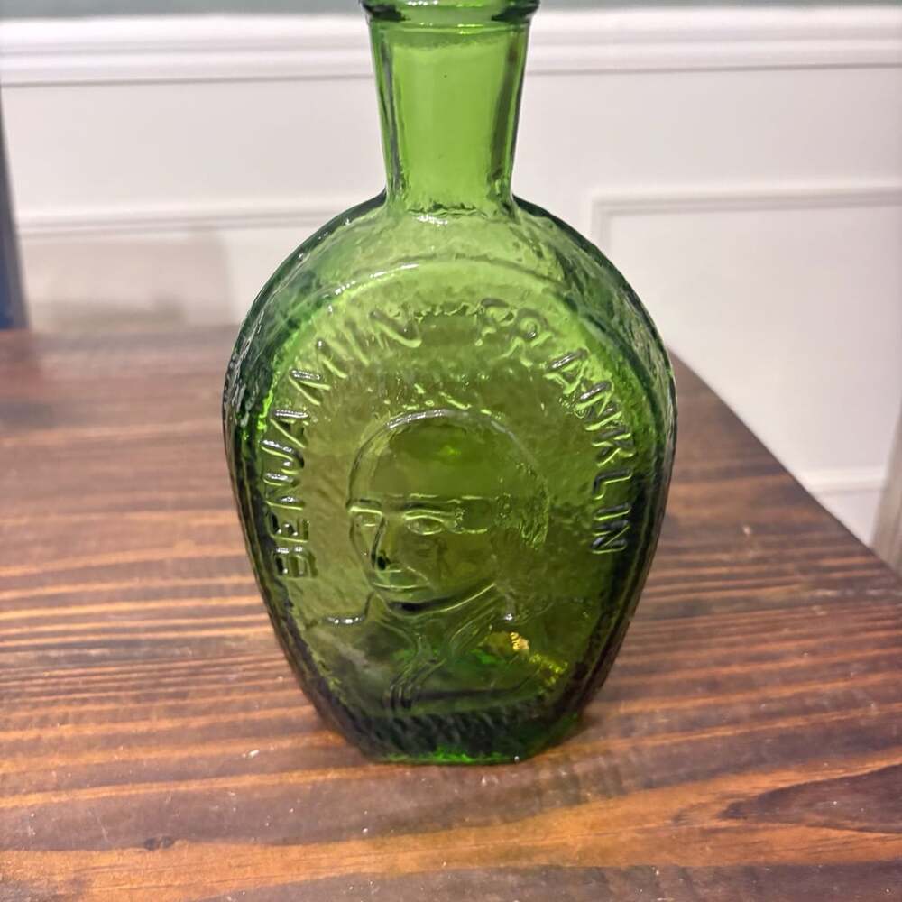 Wheaton Millville Benjamin Franklin Green Glass Bottle